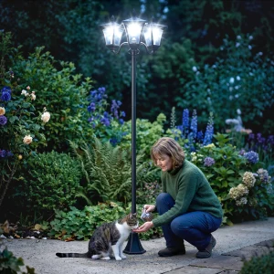 72" Black Triple-Head Solar Light Post