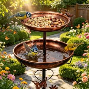Double-Layer Freestanding Bird Bath Feeder