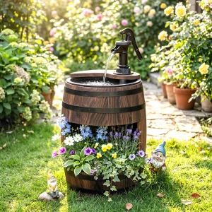 2-Tier Wooden Outdoor Water Pump Fountain