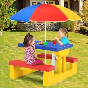 Kids Outdoor Picnic Table with Umbrella
